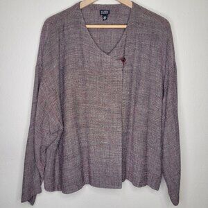 Eileen Fisher Lagenlook Maroon Woven Linen Blend Boxy Jacket, Size L